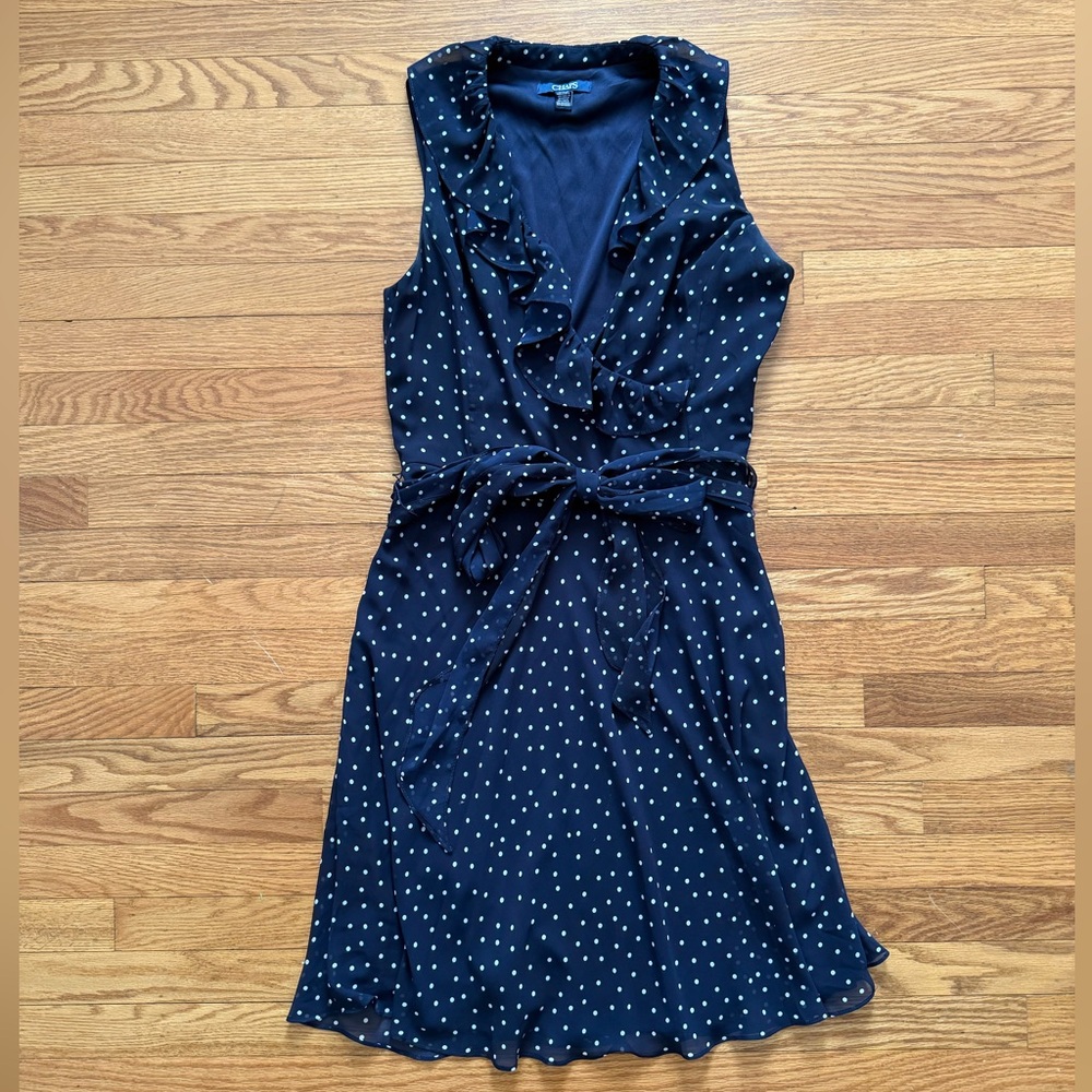 Chaps Navy and White Ruffle Midi Dress
